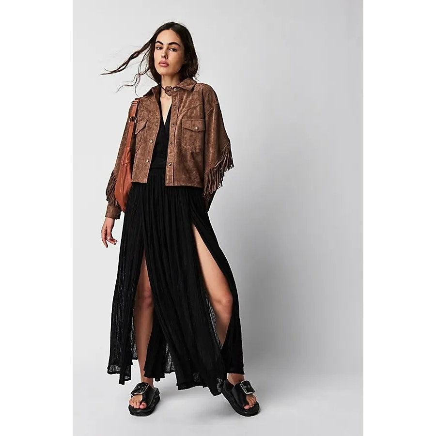New Free People Jen's Pirate Booty Prism Maxi Dress $209 X-SMALL Black Boho
