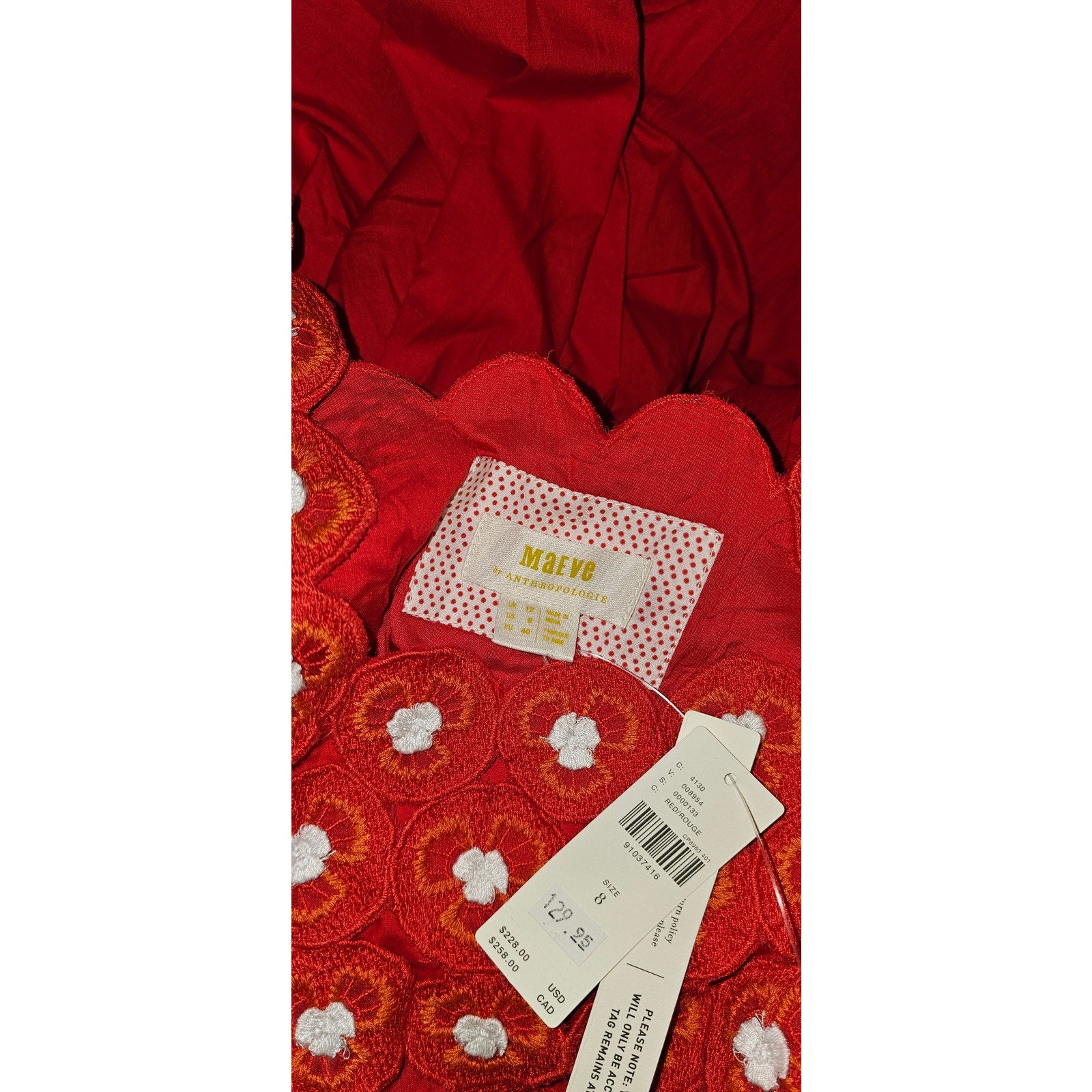 Anthropologie Maeve Crochet Halter Poplin Midi Dress $228 SIZE 8 Red