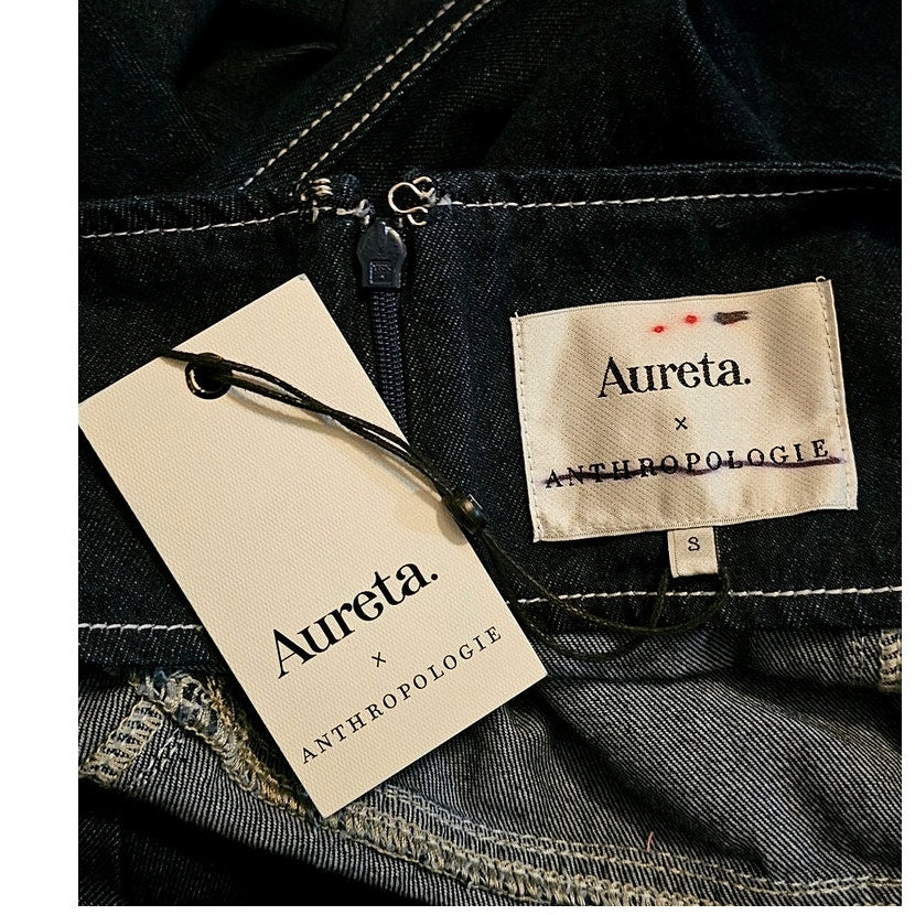 New Anthropologie Aureta Studio Corset Denim Cutout Dress $198  Medium 8/10 Blue