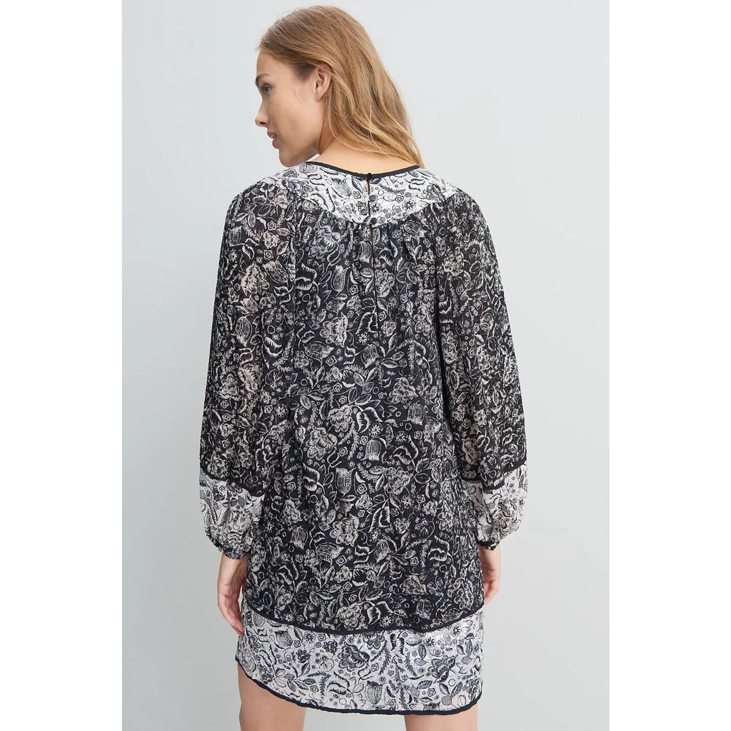 NEW Anthropologie Susanne Tunic Floral Dress Size Medium B&W Long-Sleeve Texture
