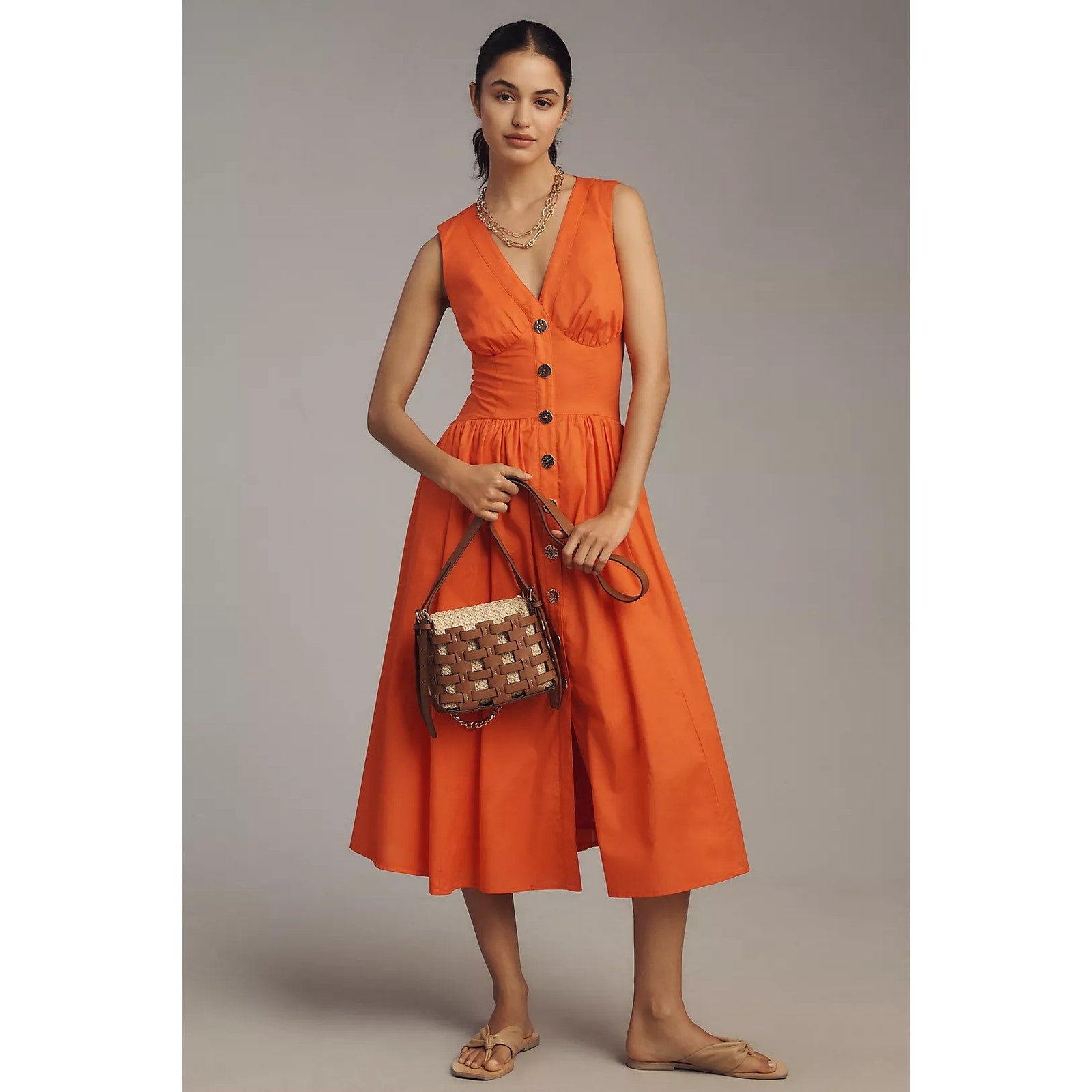 ANTHROPOLOGIE Hutch Indy Sleeveless V-Neck Button-Front Midi Dress 18W Anthropologie