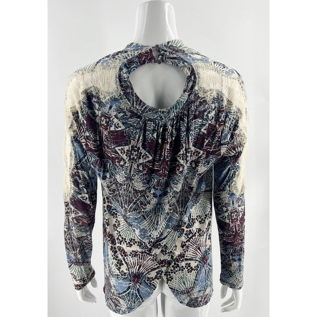 New Free People Snow Combo Long Sleeve Tulip Top $88 XS Boho Lace Applique