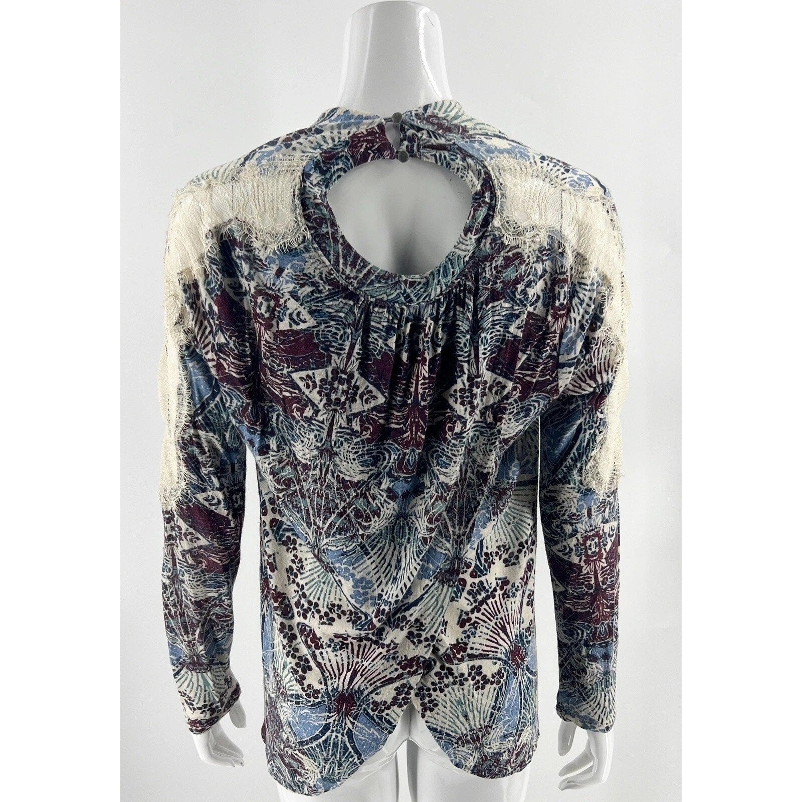 New Free People Snow Combo Long Sleeve Tulip Top $88 XS Boho Lace Applique