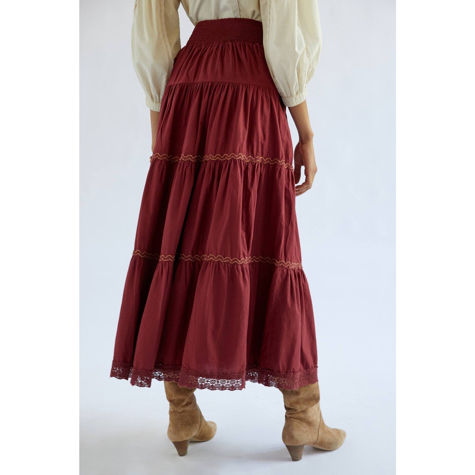 New Anthropologie Tiered Lace Maxi Skirt