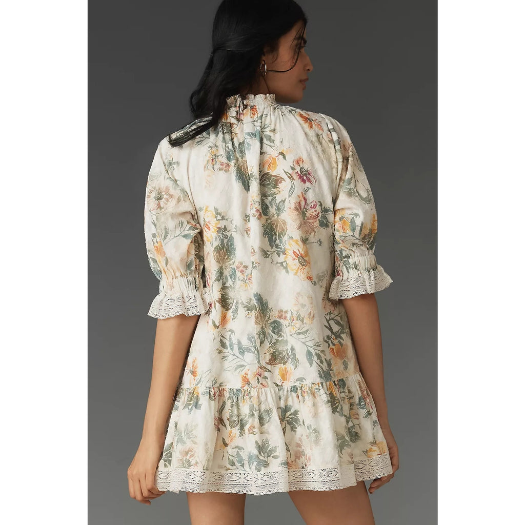 Anthropologie Pilcro Short-Sleeve Mock-Neck Ruffle Mini Dress $168 X-LARGE