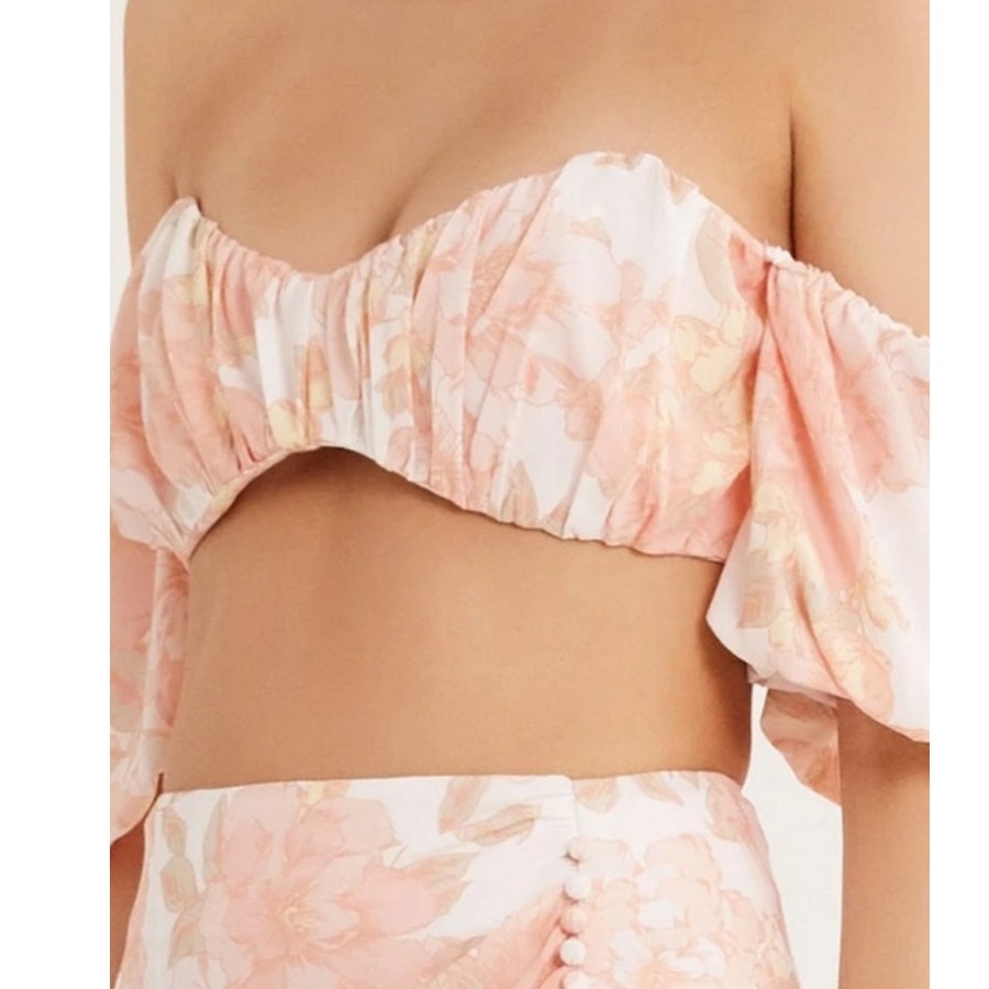 New Free People RUMER Isola Set $488 XL-US 10  Pink Floral ON/OFF THE SHOULDER