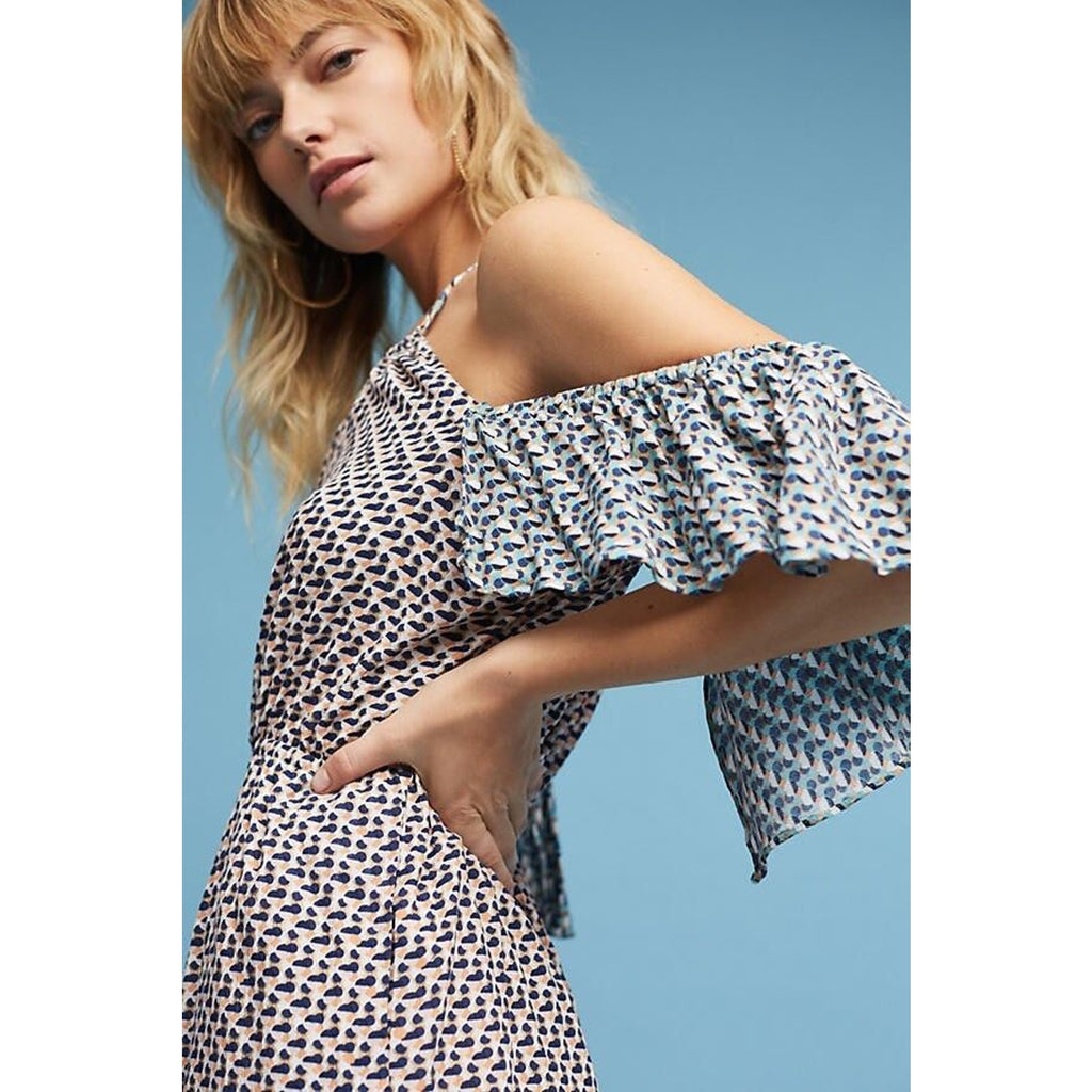 New Anthropologie x Elevenses Madalenna Open-Shoulder Romper $98 SMALL