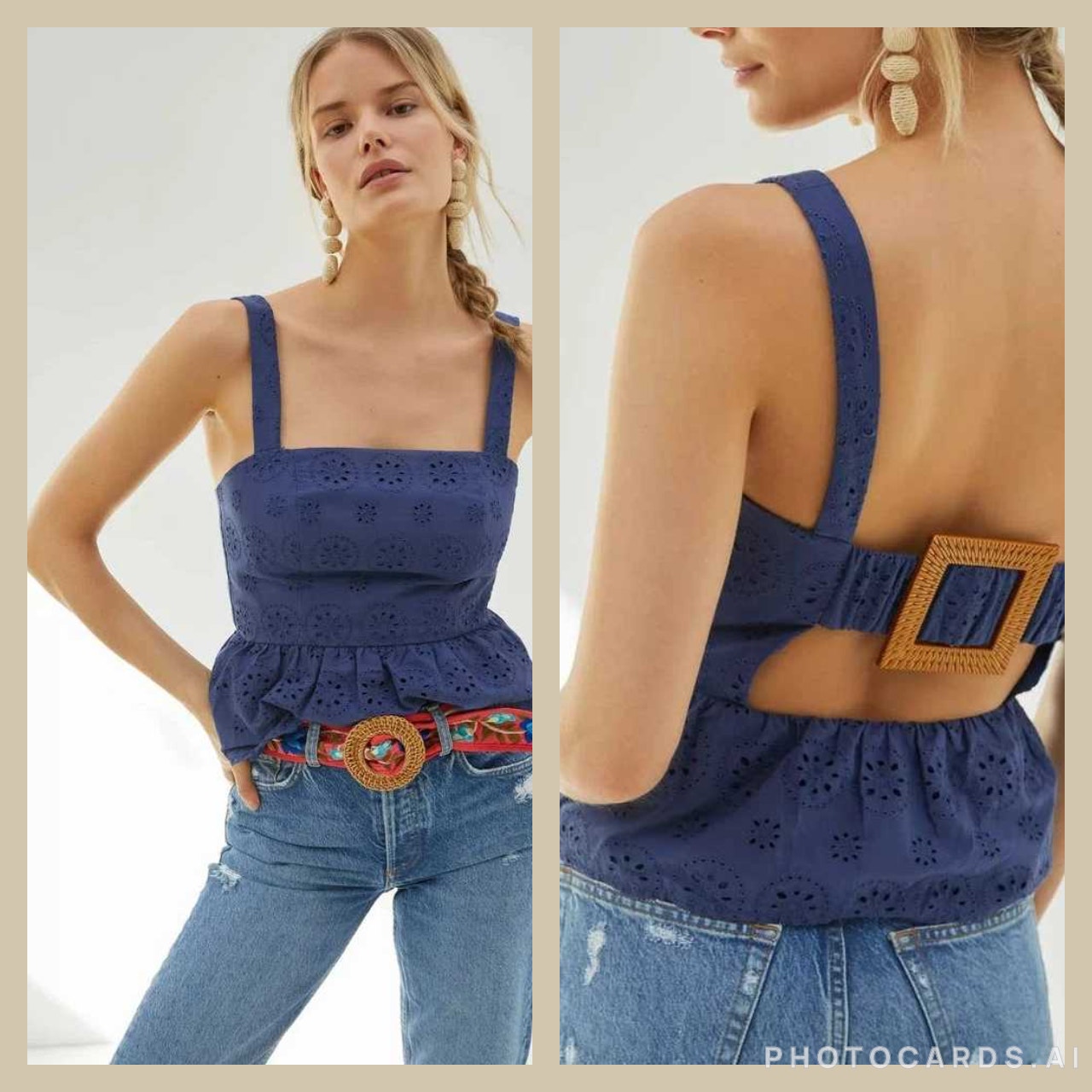New Anthropologie x Hutch Dorri Buckle-Back Tank Top $128 SIZE 8 Blue