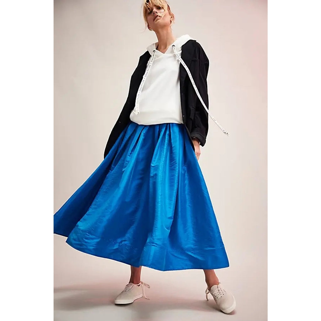 New Free People Emilia Full Skirt $98 SMALL Lake Victoria BLUE High-Rise