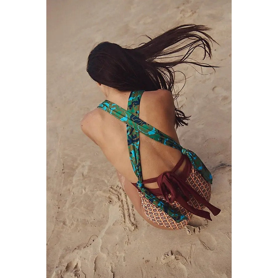 FREE PEOPLE free-est Orchid One-Piece Swimsuit SMALL Aqua Electric Free People