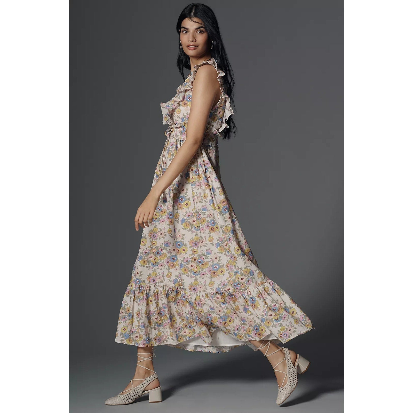 ANTHROPOLOGIE Love The Label x Liberty London Penida Ruffle Maxi Dress M Anthropologie