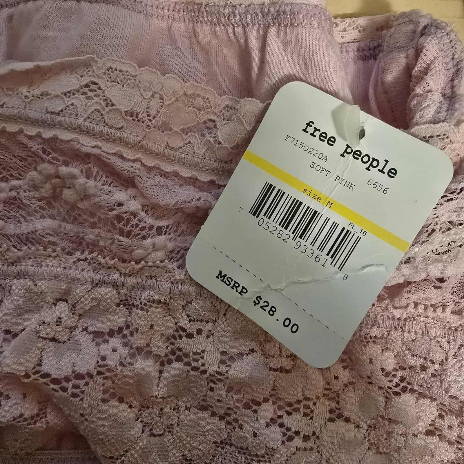 New Free People Floral Lace Trim Bandeau Soft Pink $28 Size Medium