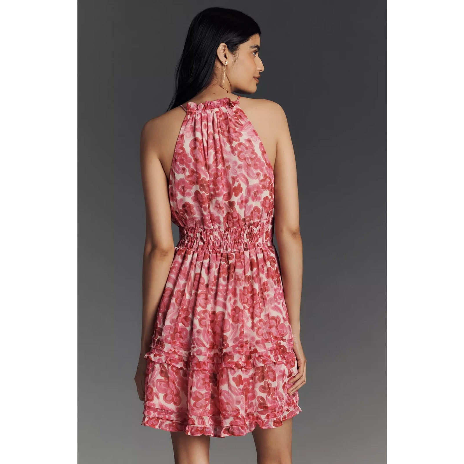 Anthropologie The Somerset Halter Mini Dress Plus 1X Pink Floral Boho Anthropologie