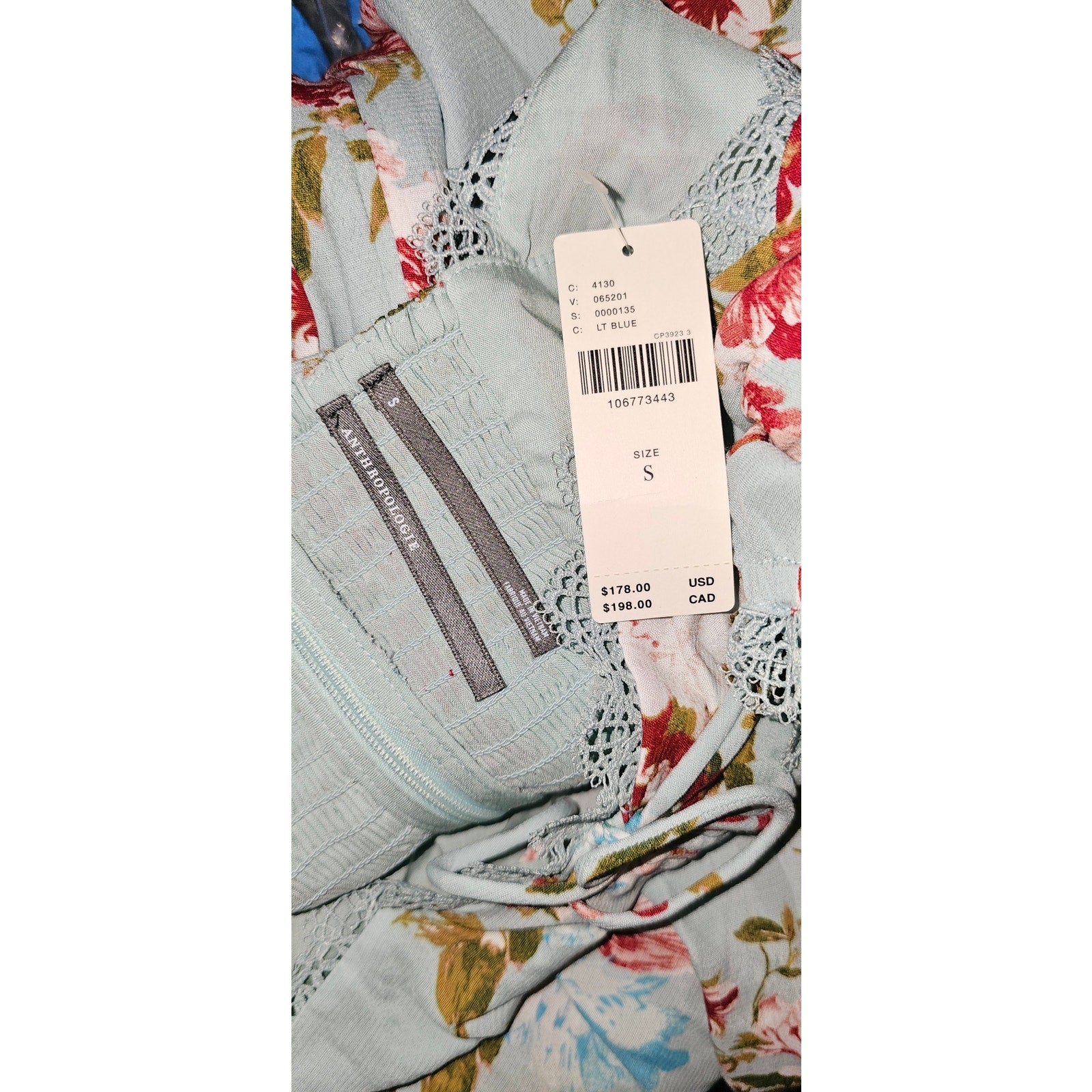 By Anthropologie Printed Midi Dress SMALL Light Blue Floral Anthropologie
