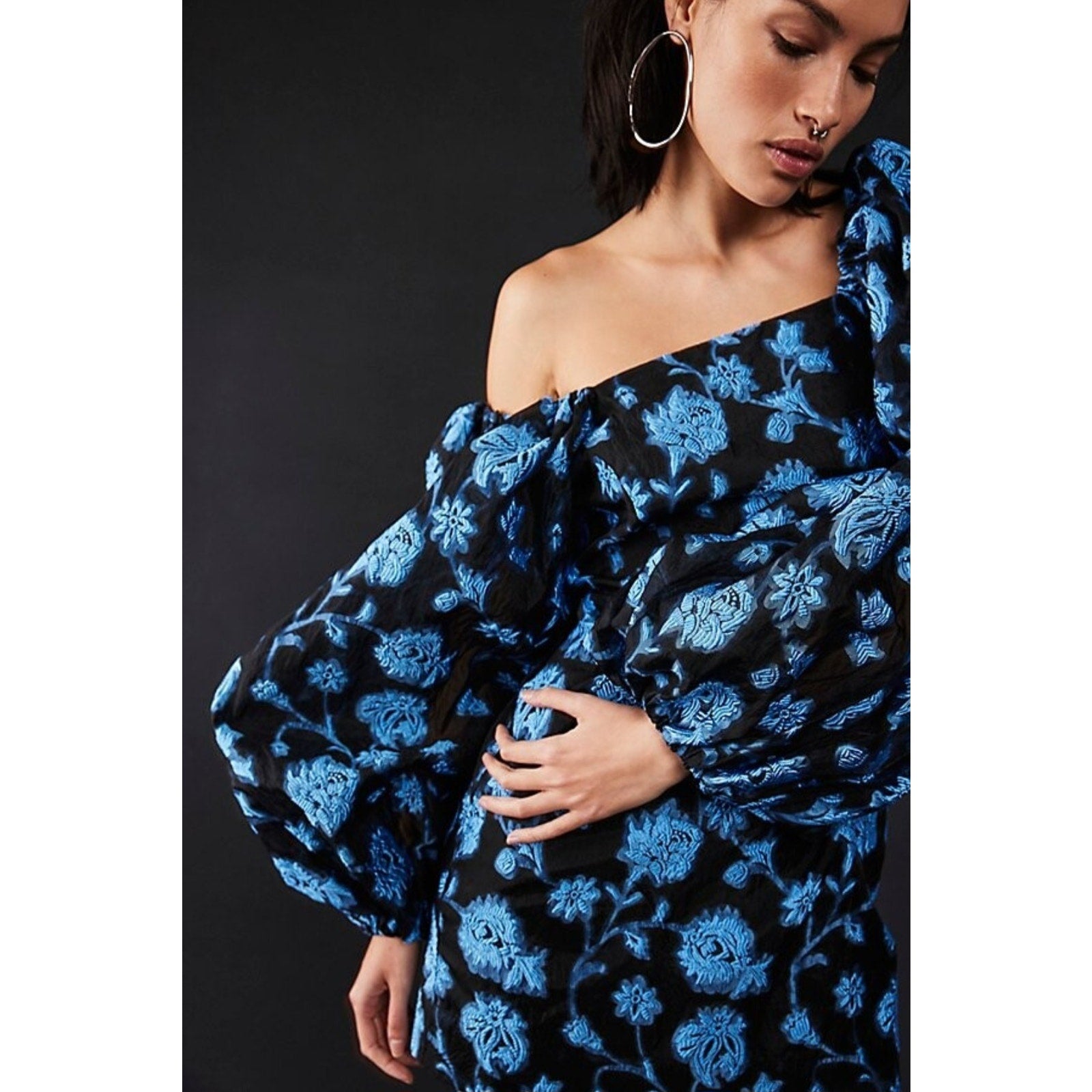 New FREE PEOPLE Aureta Georgia Mini Dress $268 XS Black/Blue Floral Embroidered