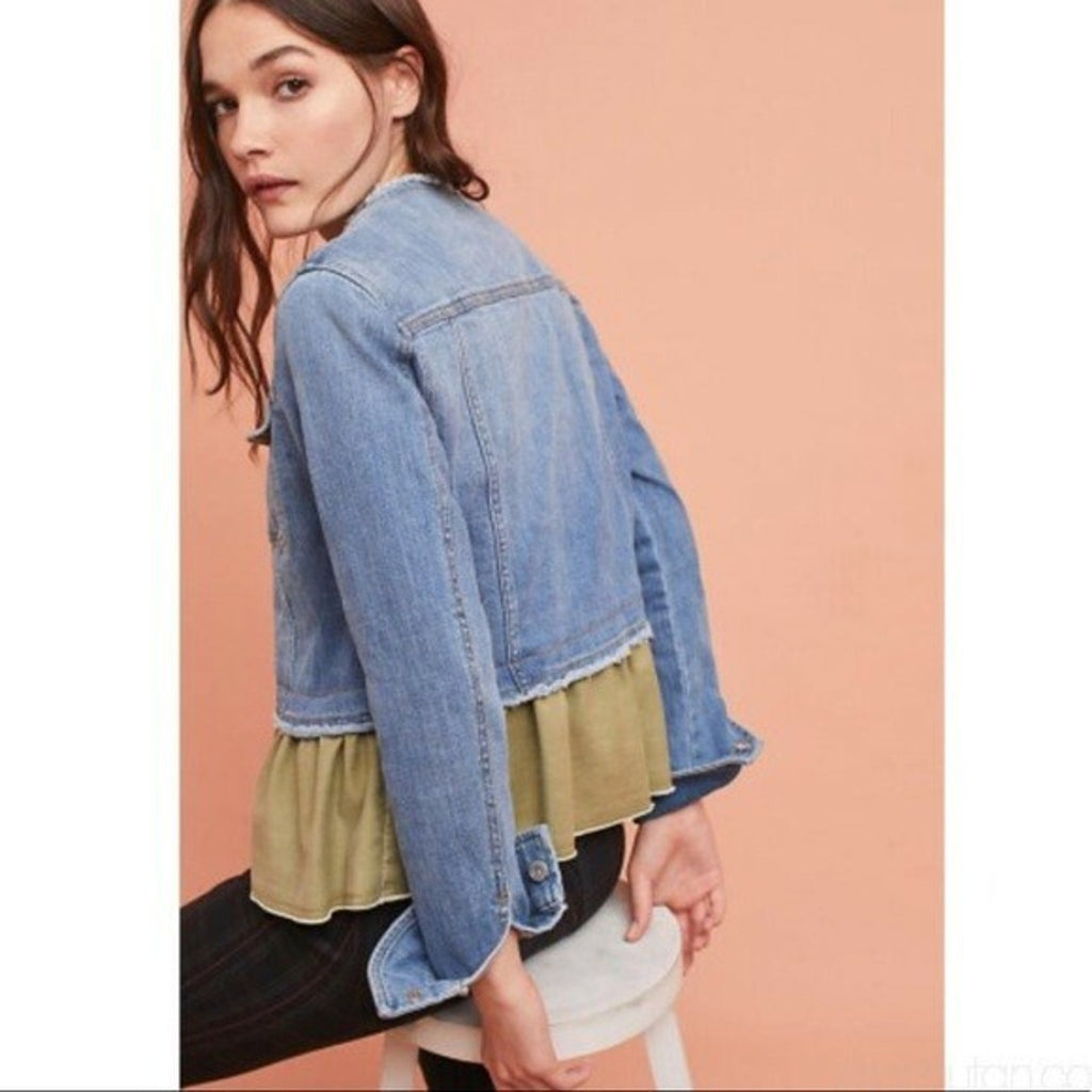 NEW Anthropologie Pilcro Flounced Denim Jacket Size Small