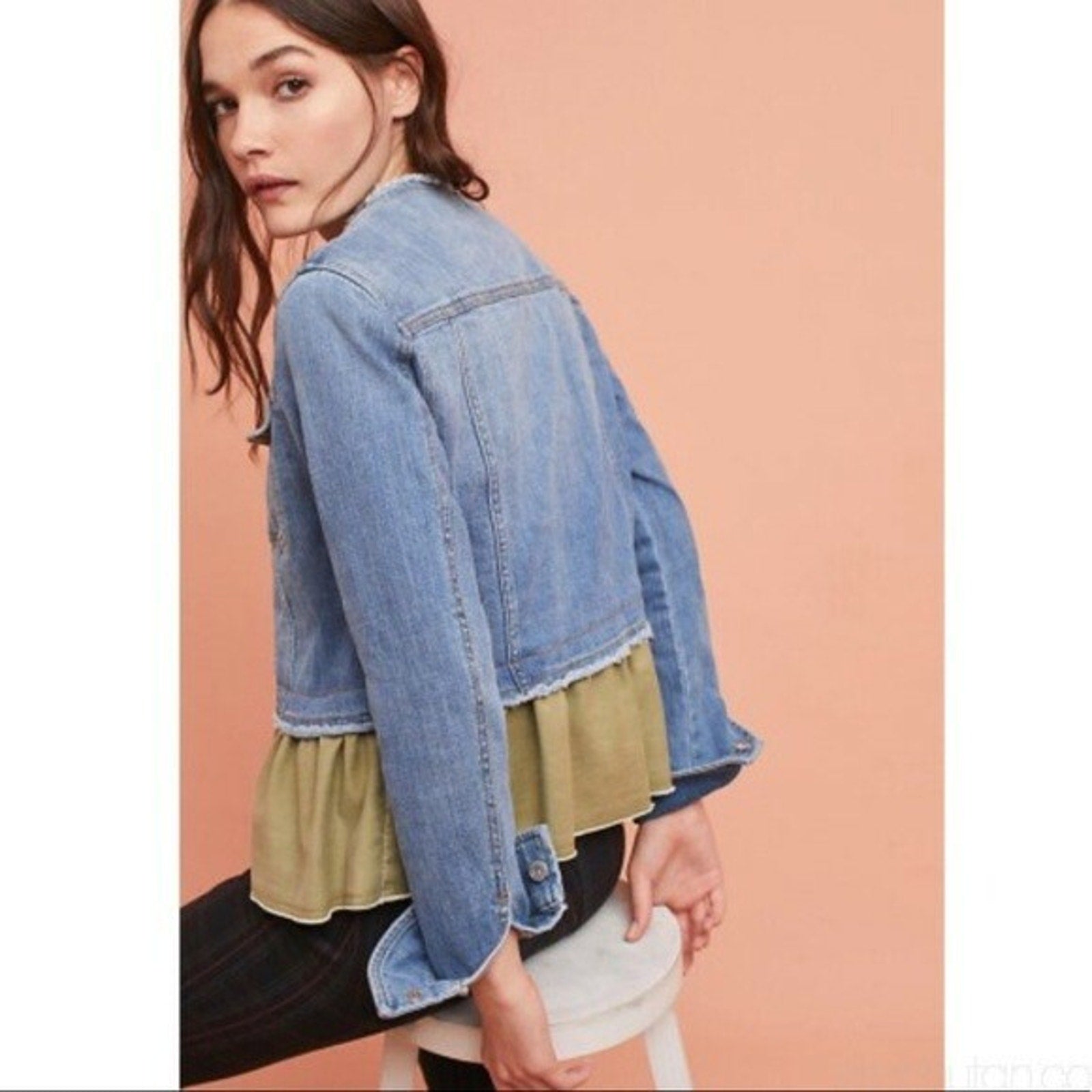NEW Anthropologie Pilcro Flounced Denim Jacket Size Small