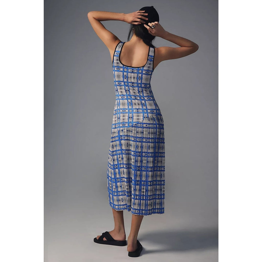 New Anthropologie $210 Dhruv Kapoor Plaid Mesh Midi Dress Size XS