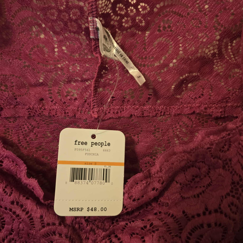 New Free People Intimately Chase Me Lace Brami Feather $48 Fuschia Small Floral