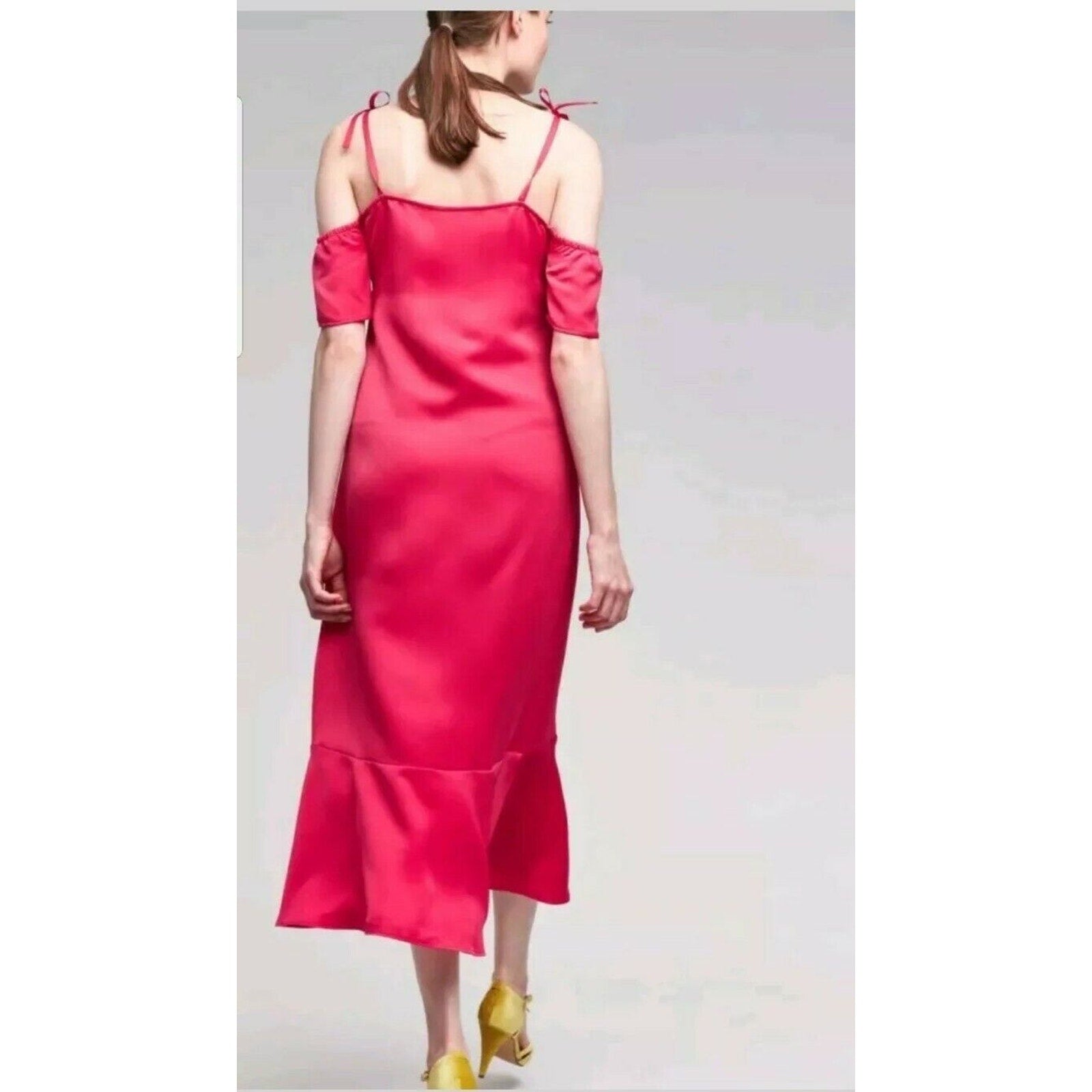 New Anthropologie x Seen Work Kept Satin Open Shoulder Midi Dress $168 Size 6