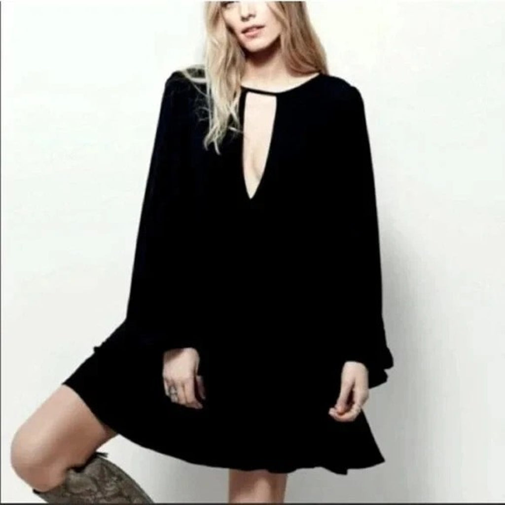 New Free People Made In Philadelphia Beck Long Sleeve Mini Dress $128 XS Black