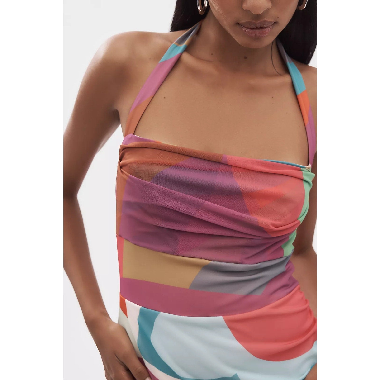 By Anthropologie Square-Neck Halter Midi Dress LARGE PETITE Pink Anthropologie