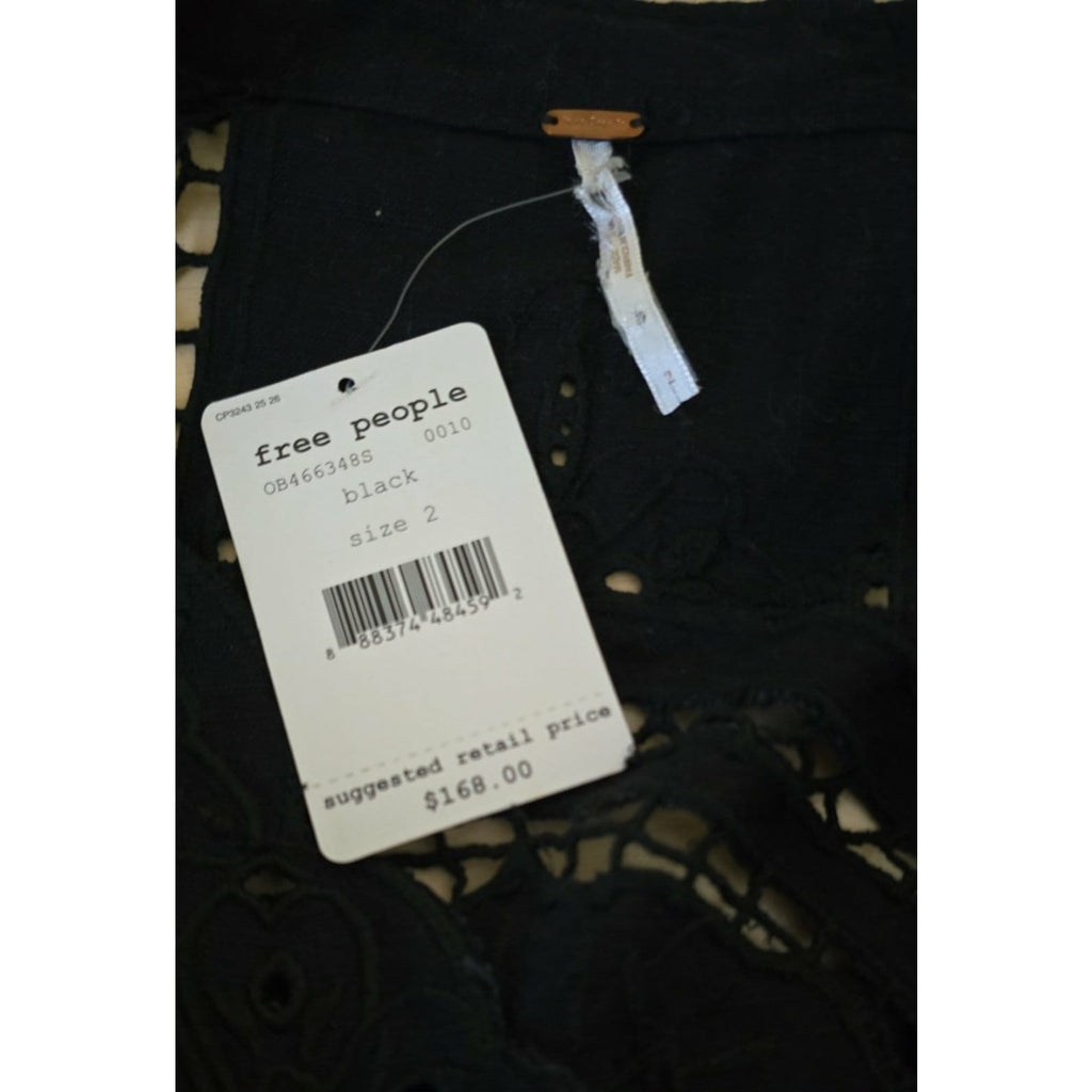 New Free People In Dreamland Cutwork Embroidered Mini Dress $168 Size 2 Black