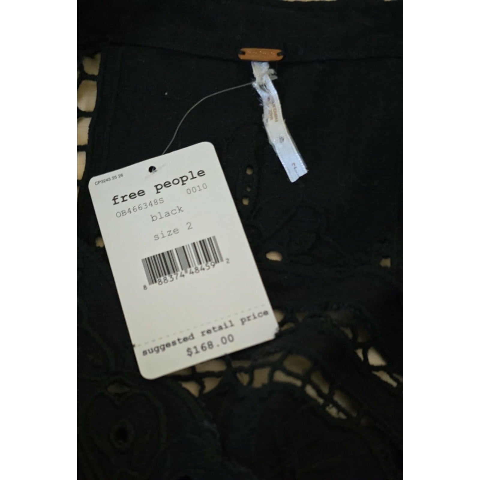 New Free People In Dreamland Cutwork Embroidered Mini Dress $168 Size 2 Black