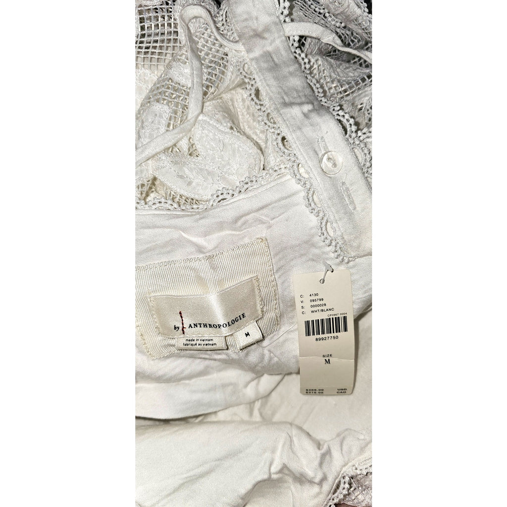 New By Anthropologie Sleeveless V-Neck Lace Swing Mini Dress $288 MEDIUM White