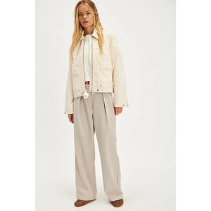 New FREE PEOPLE Tyler Menswear Tailored Wide-Leg Trousers $128 SMALL Dove Gray