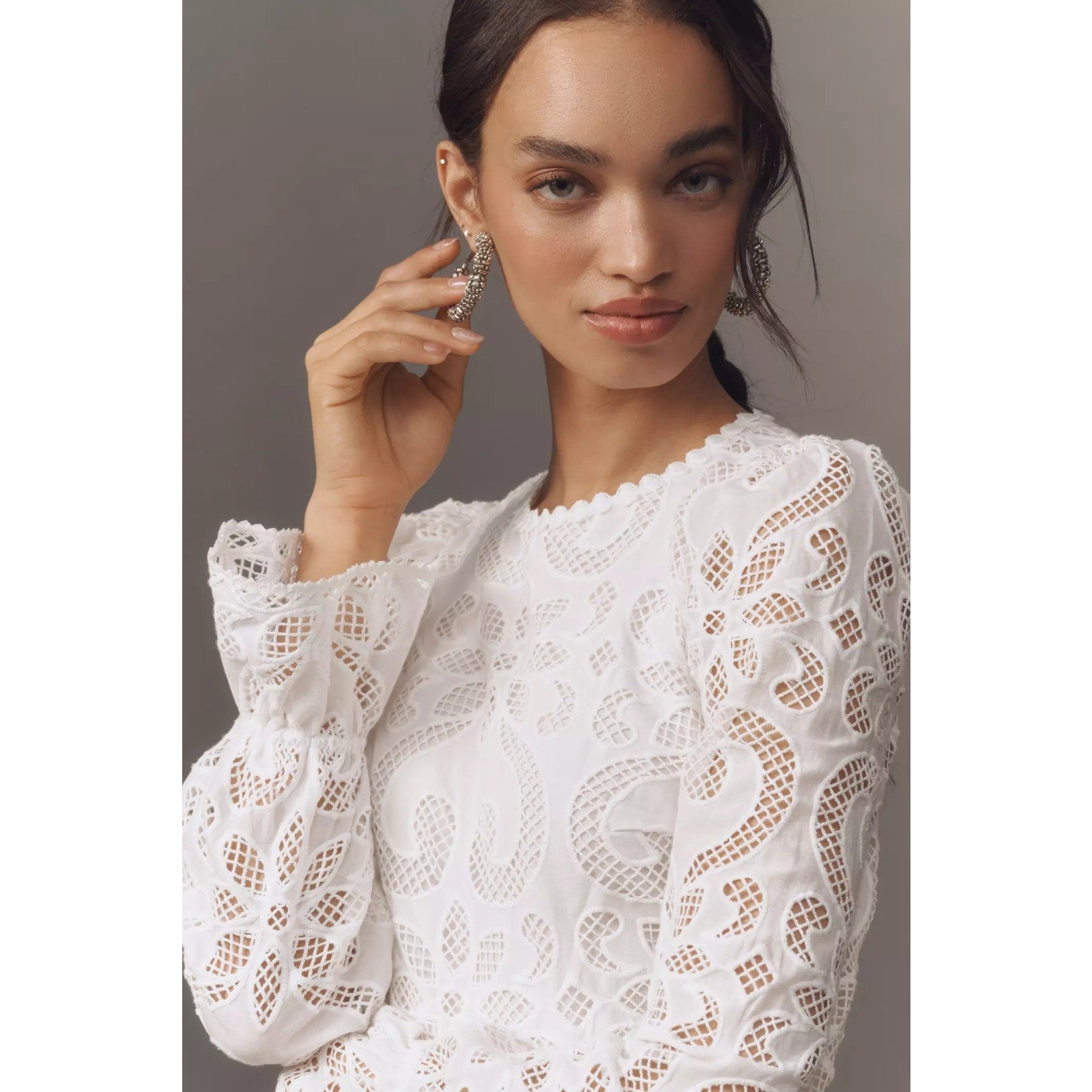 Anthropologie Saylor Marilla Long-Sleeve Eyelet Lace Mini Dress Large Anthropologie