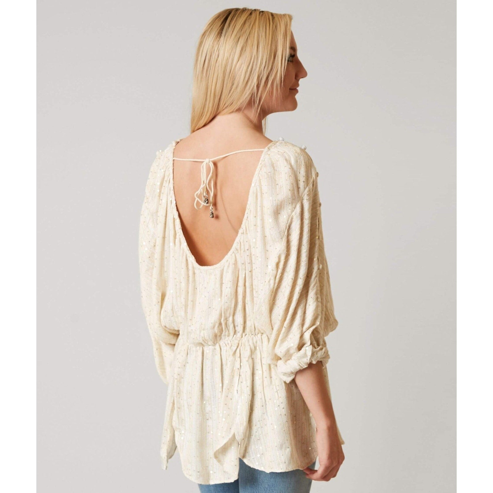 NEW Free People $168 Little Shine Tunic Size Small Top Long Sleeve Blouse Sequin