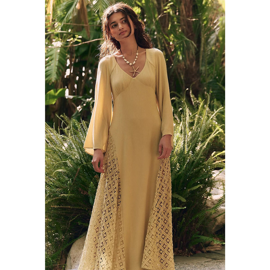 FREE PEOPLE Free-est Hazel Maxi Dress LARGE Dried Moss/Khaki Free People