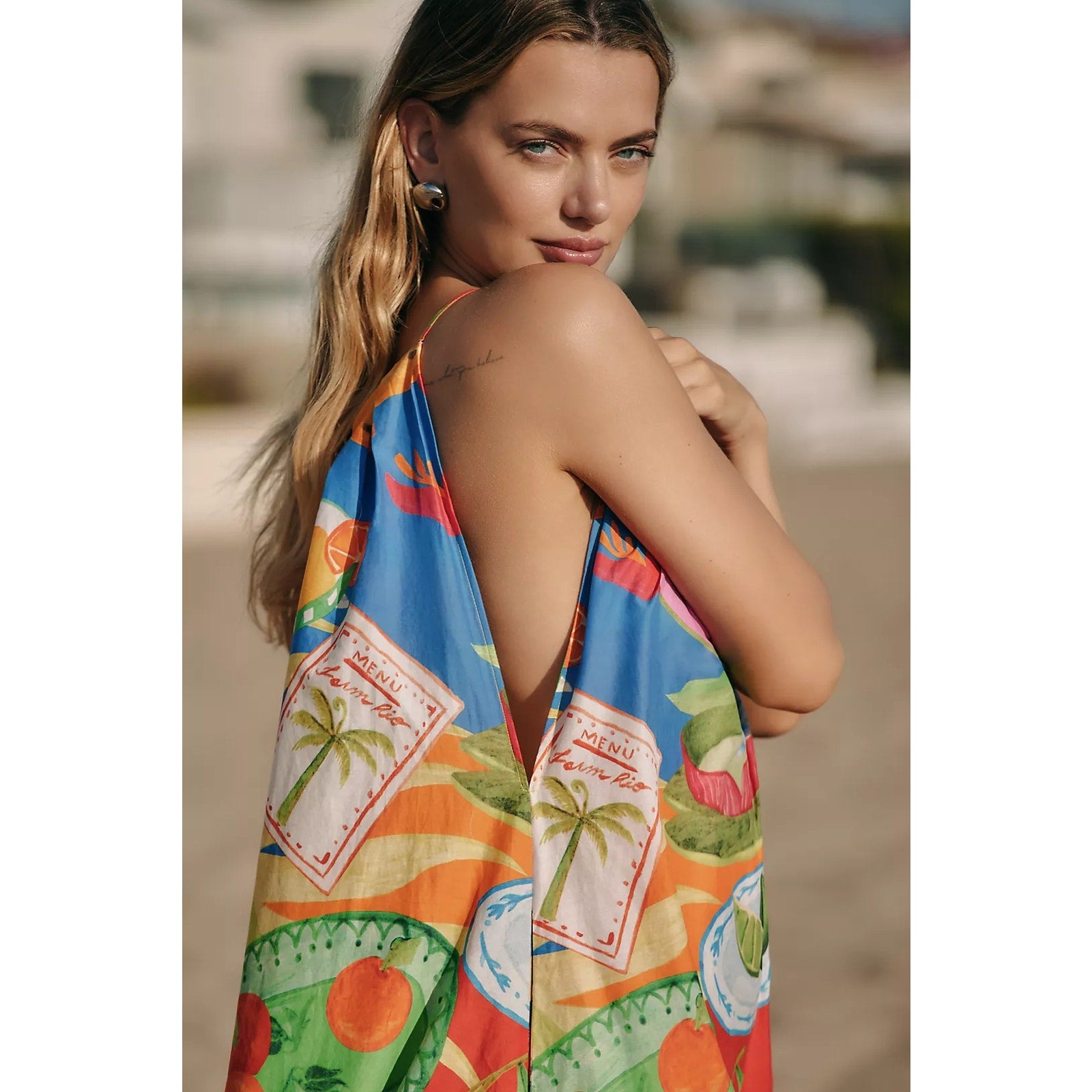 Anthropologie Farm Rio Summer Picnic Sleeveless V-Neck Midi Dress MEDIUM Anthropologie