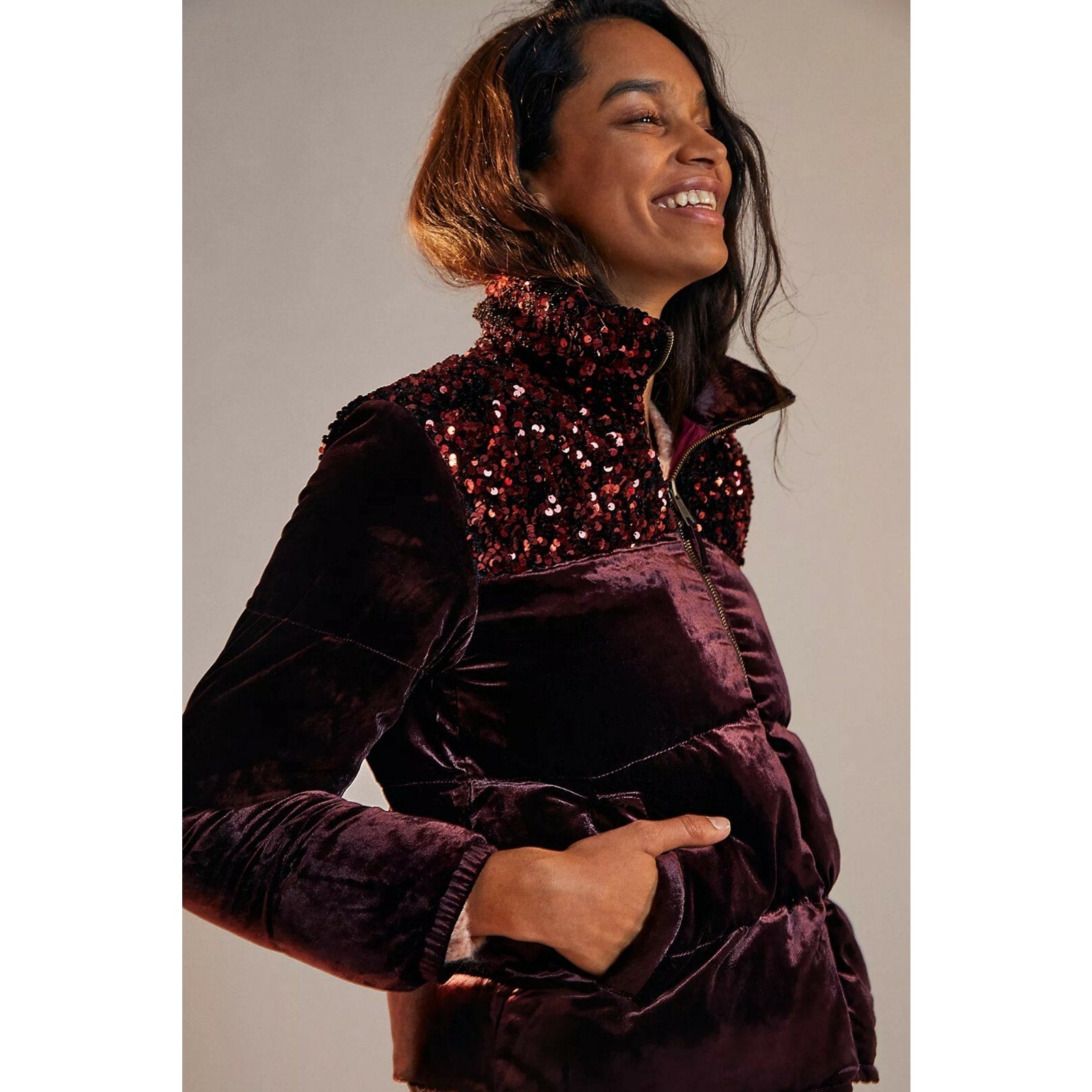 NEW Anthropologie $248 Vera Sequined Velvet Puffer Jacket Size XS