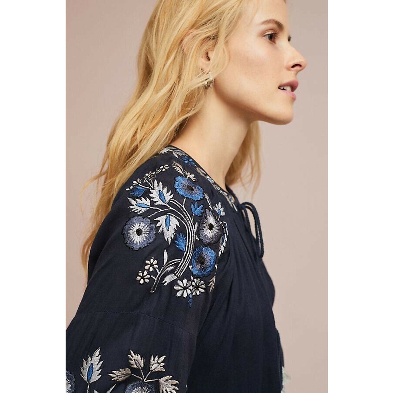 New Anthropologie Tasseled Embroidered Floral Jacket by Ranna Gill $158 Blue XS