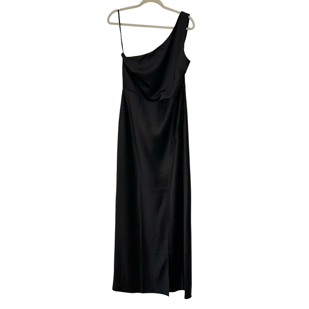 Anthropologie BHLDN Dylan One-Shoulder Satin Side-Slit Gown $250 Sz 4 Black