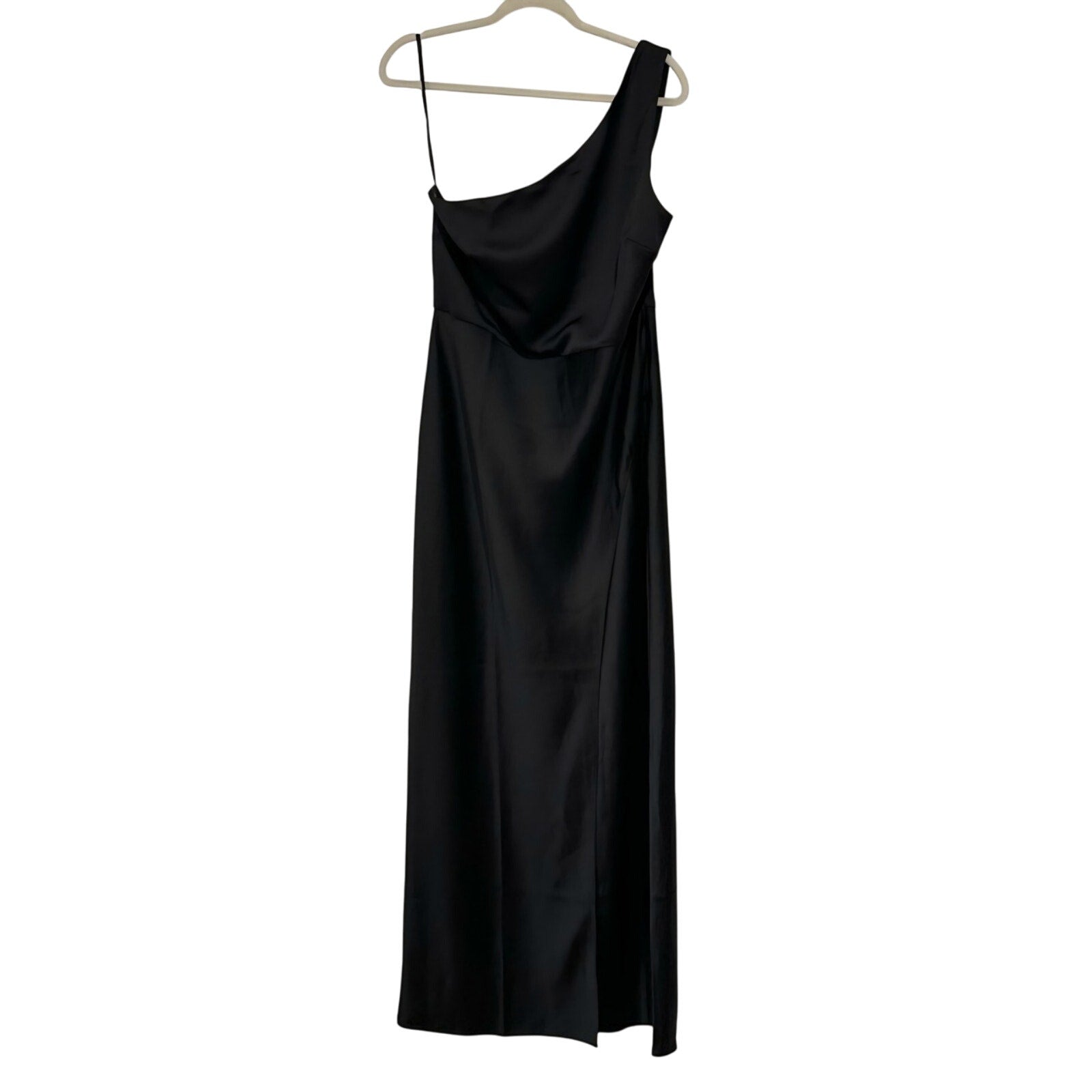 Anthropologie BHLDN Dylan One-Shoulder Satin Side-Slit Gown $250 Sz 4 Black
