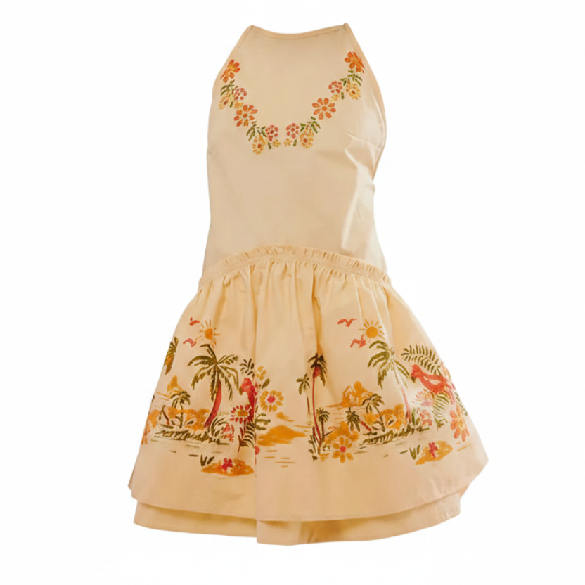 FREE PEOPLE Deserted Island Poplin Mini Dress MEDIUM Apricot Combo Free People