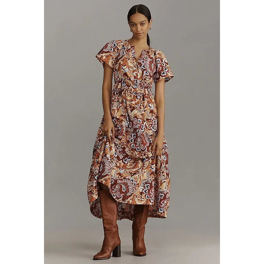 Anthropologie The Somerset Maxi Dress Puff-Sleeve Edition $168 SMALL Bronze