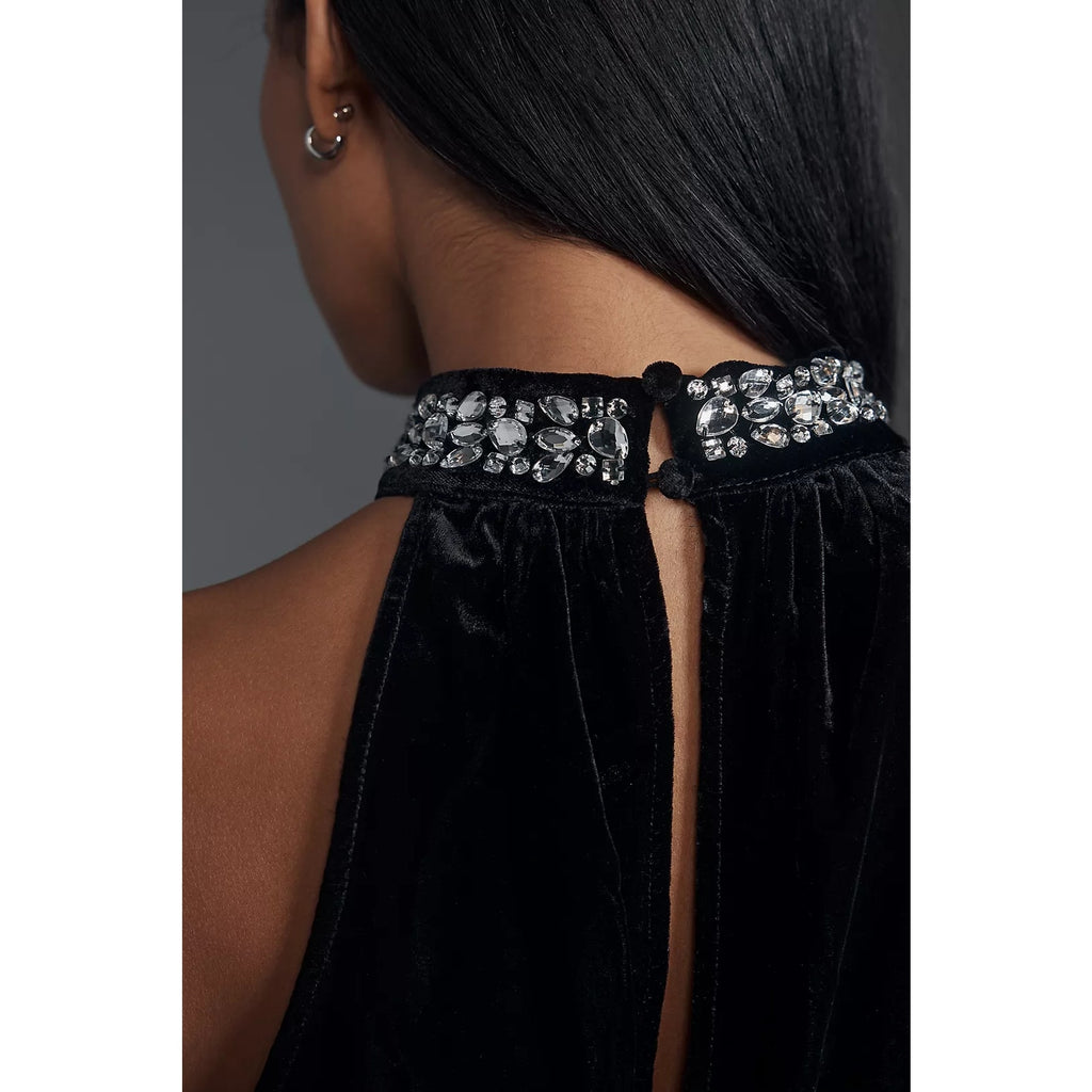 Anthropologie The Somerset Mini Dress Velvet Halter Edition $168 SMALL Black