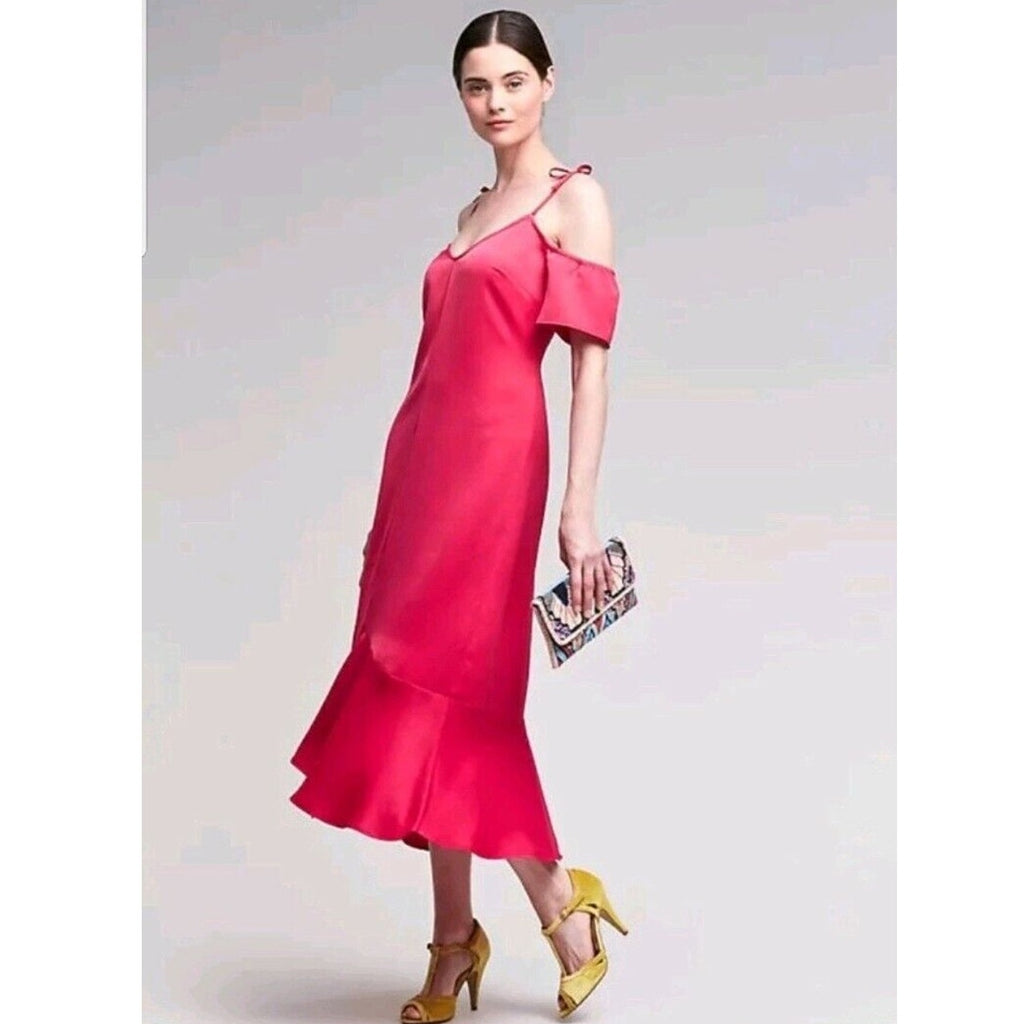New Anthropologie x Seen Work Kept Satin Open Shoulder Midi Dress $168 Size 6