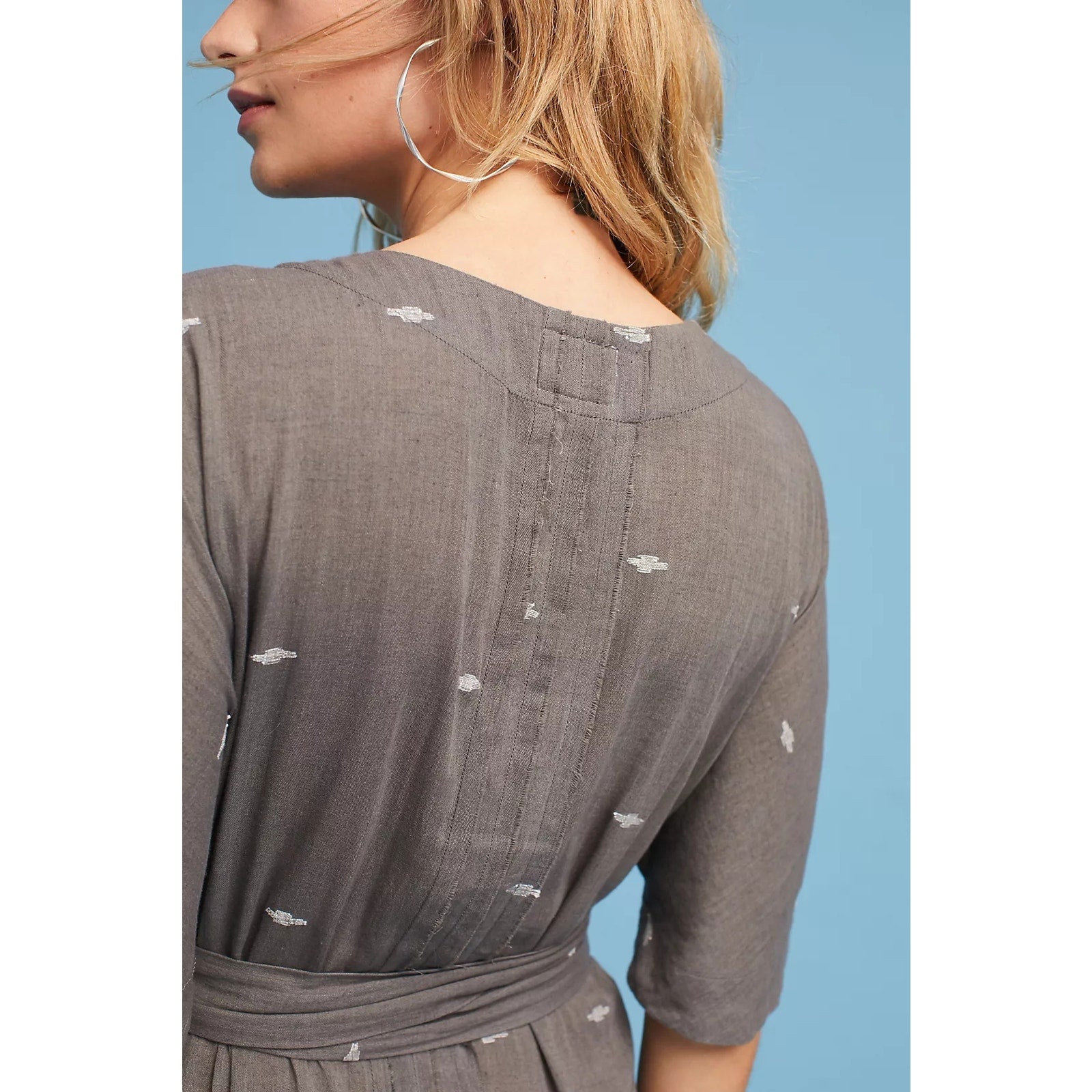 Anthropologie MIRTH Krabi Jamdani Wrap Midi Dress S/M 2-6 Gray Mirth