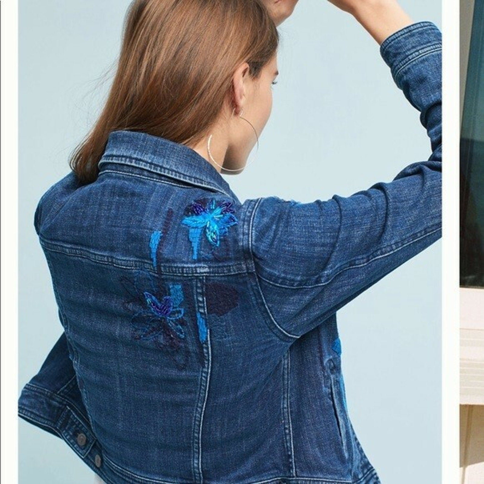 NEW Anthropologie Pilcro $168 Sequined Denim Jacket Sz Small Embroidered Beaded
