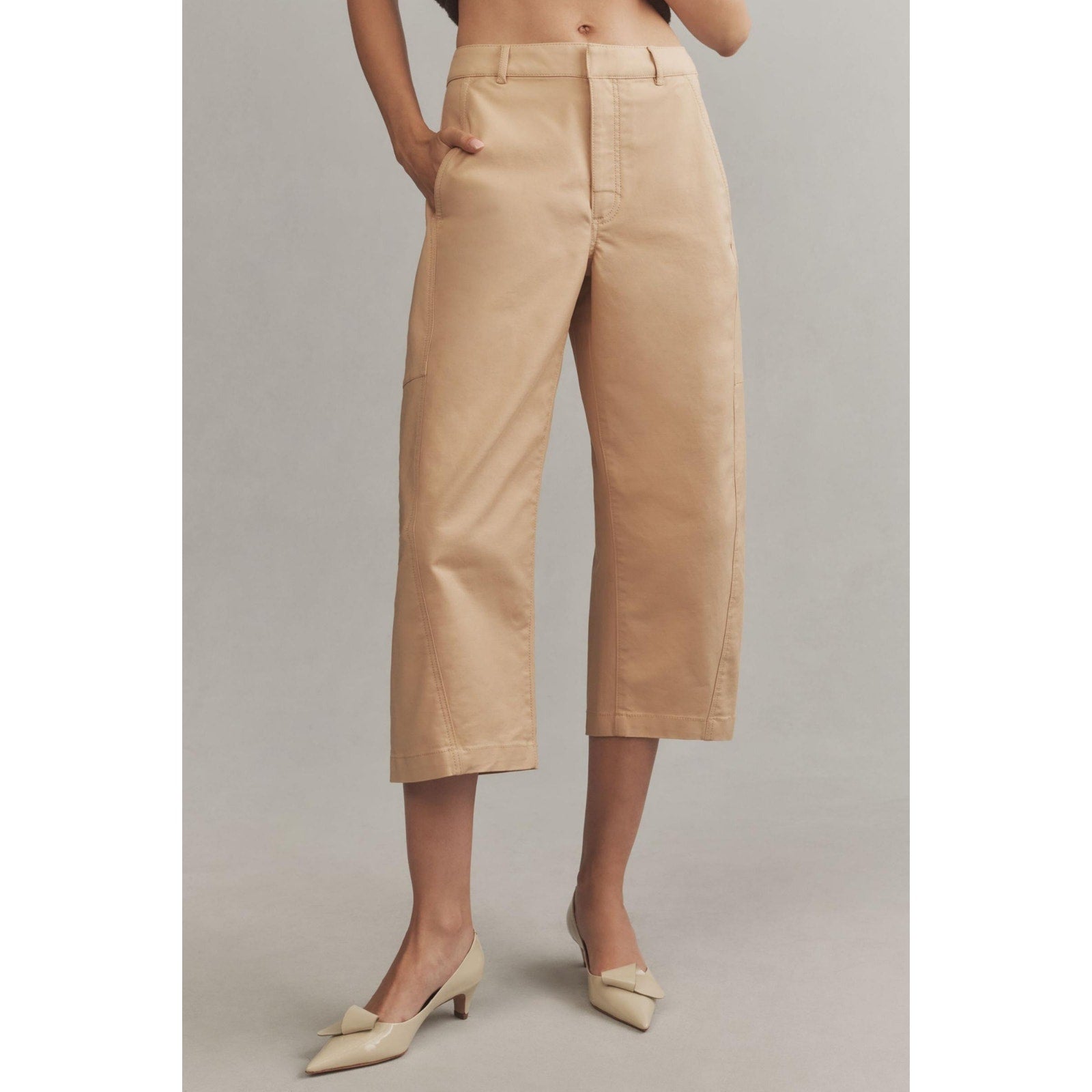 Anthropologie Maeve Curved Cropped Chino Pants $148 SIZE 14 Khaki