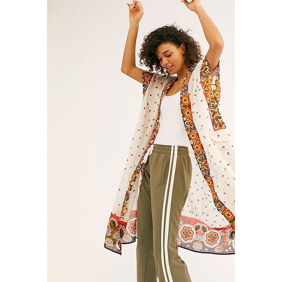 FREE PEOPLE Summer Mirage Boho Kimono XS/S Ivory EMBROIDERED BEADED Free People