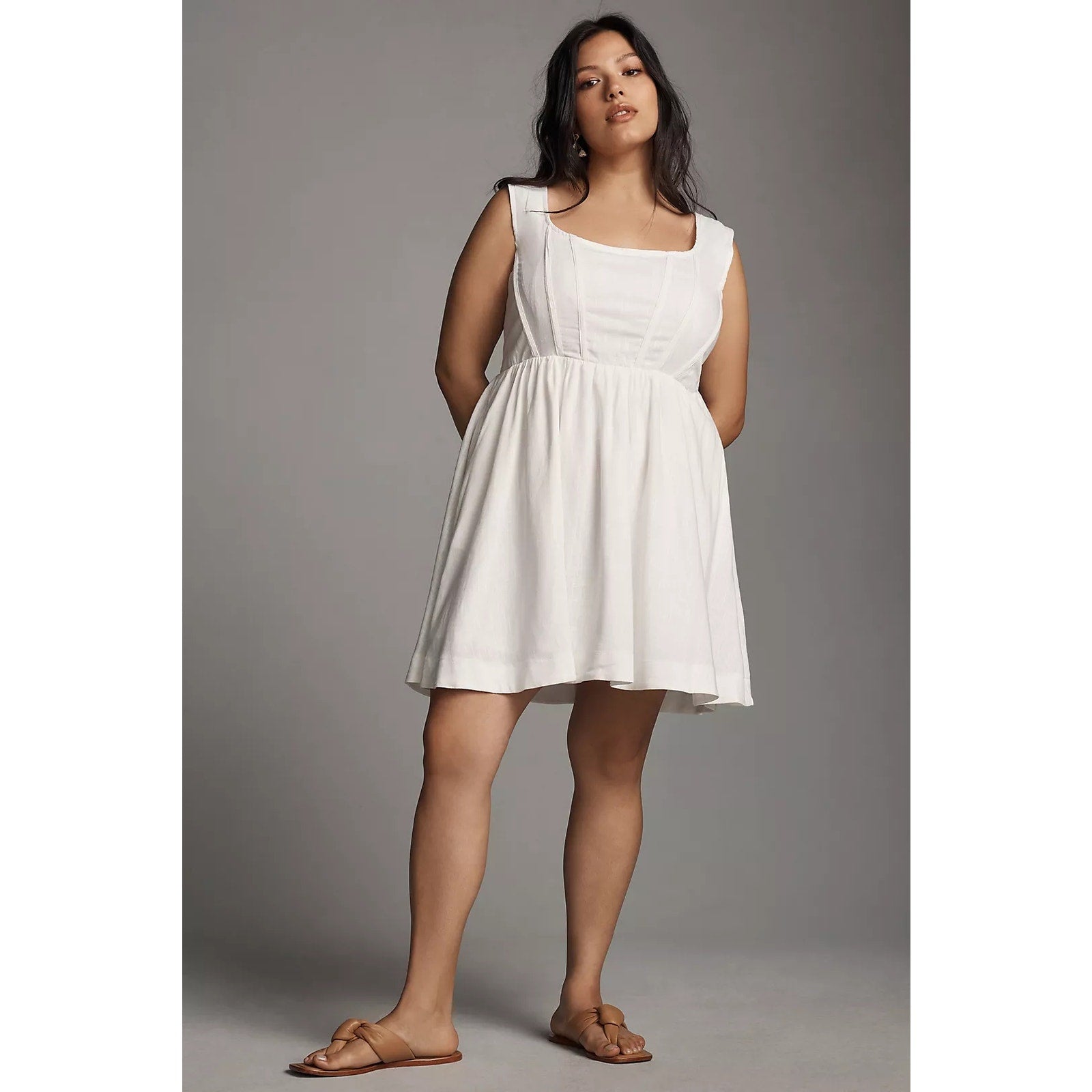 Anthropologie Aureta Fit & Flare Corset Mini Dress $198 MEDIUM White Smocked