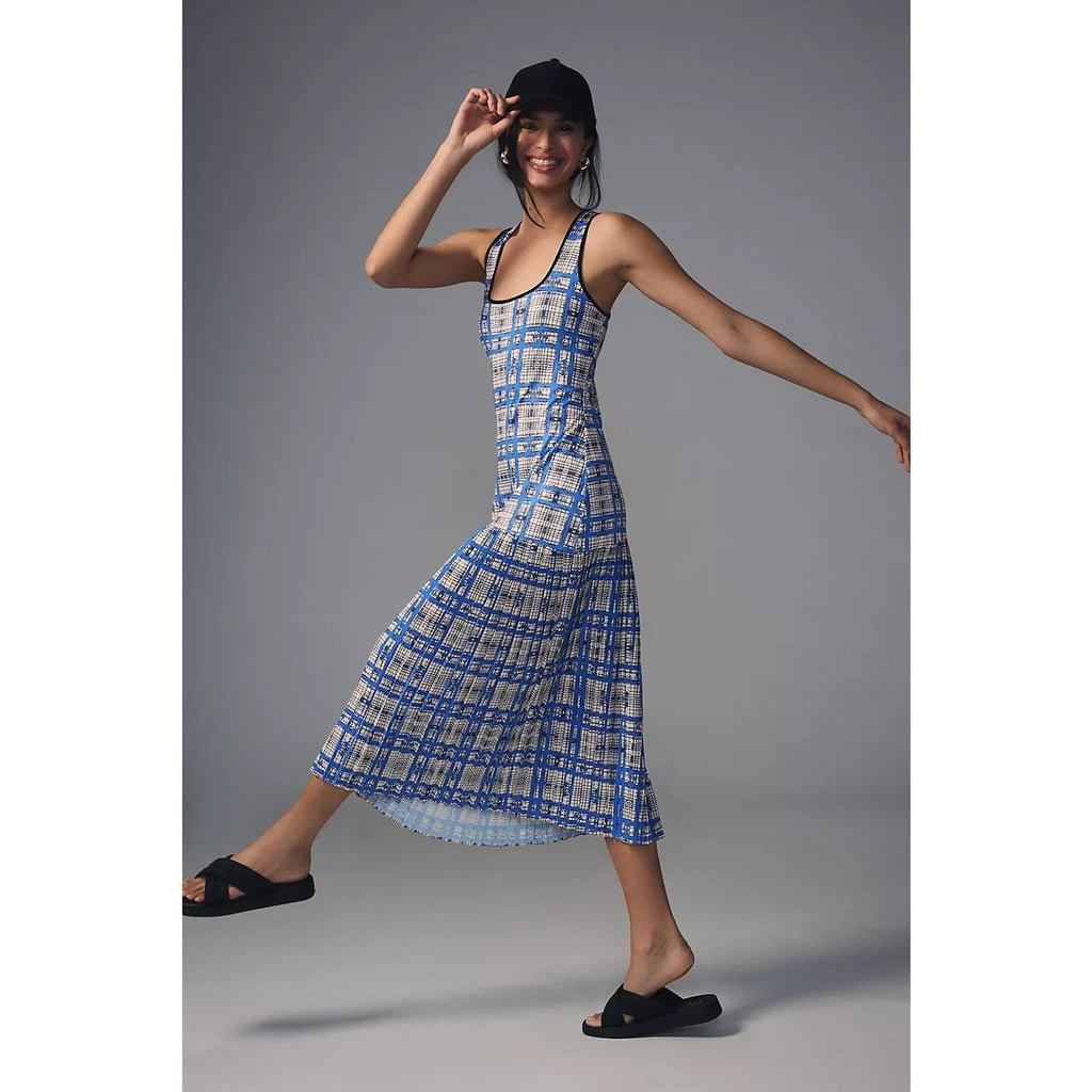 New Anthropologie $210 Dhruv Kapoor Plaid Mesh Midi Dress Size XS