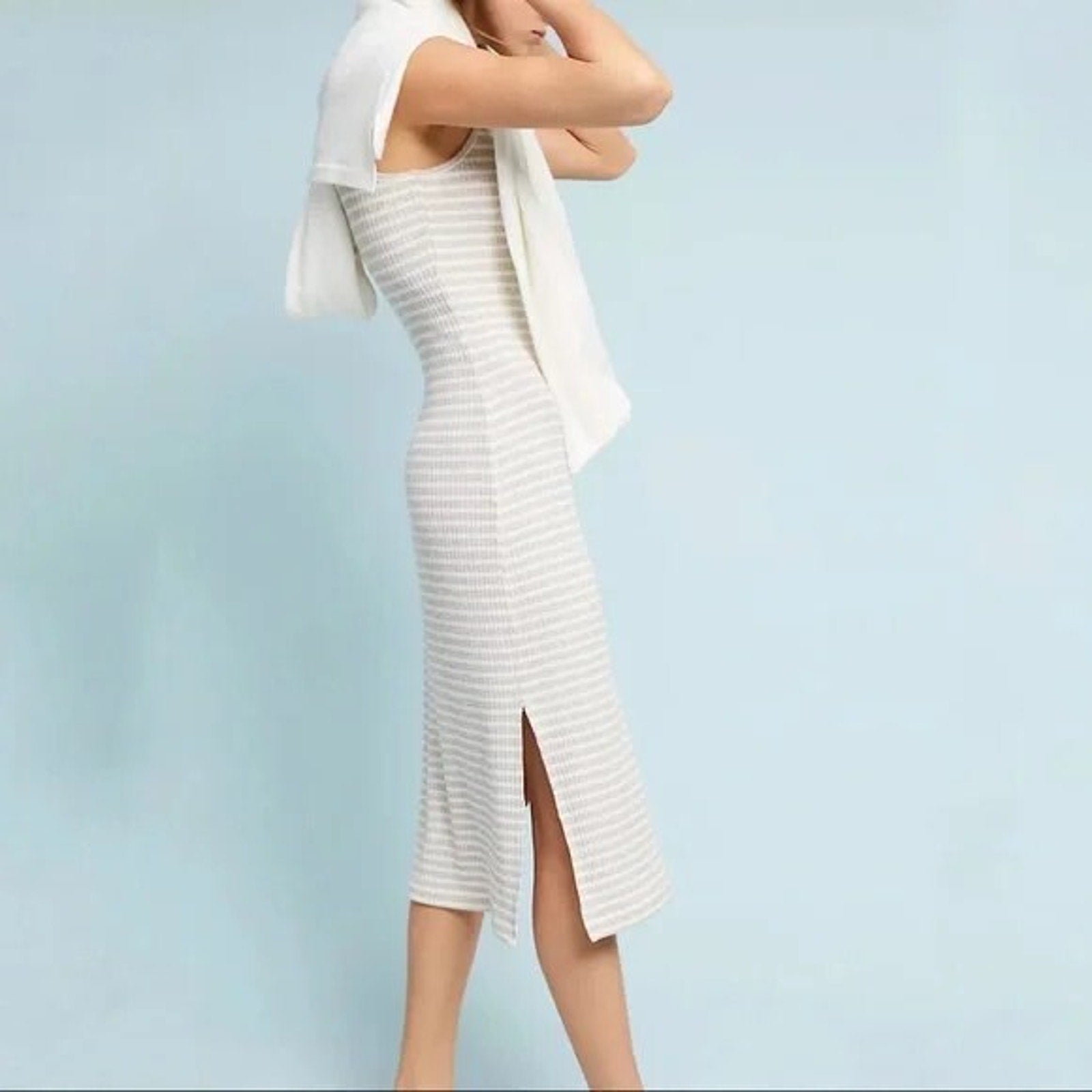 New Anthropologie Saturday Sunday Two Piece Striped Midi Dress with Hoodie Small