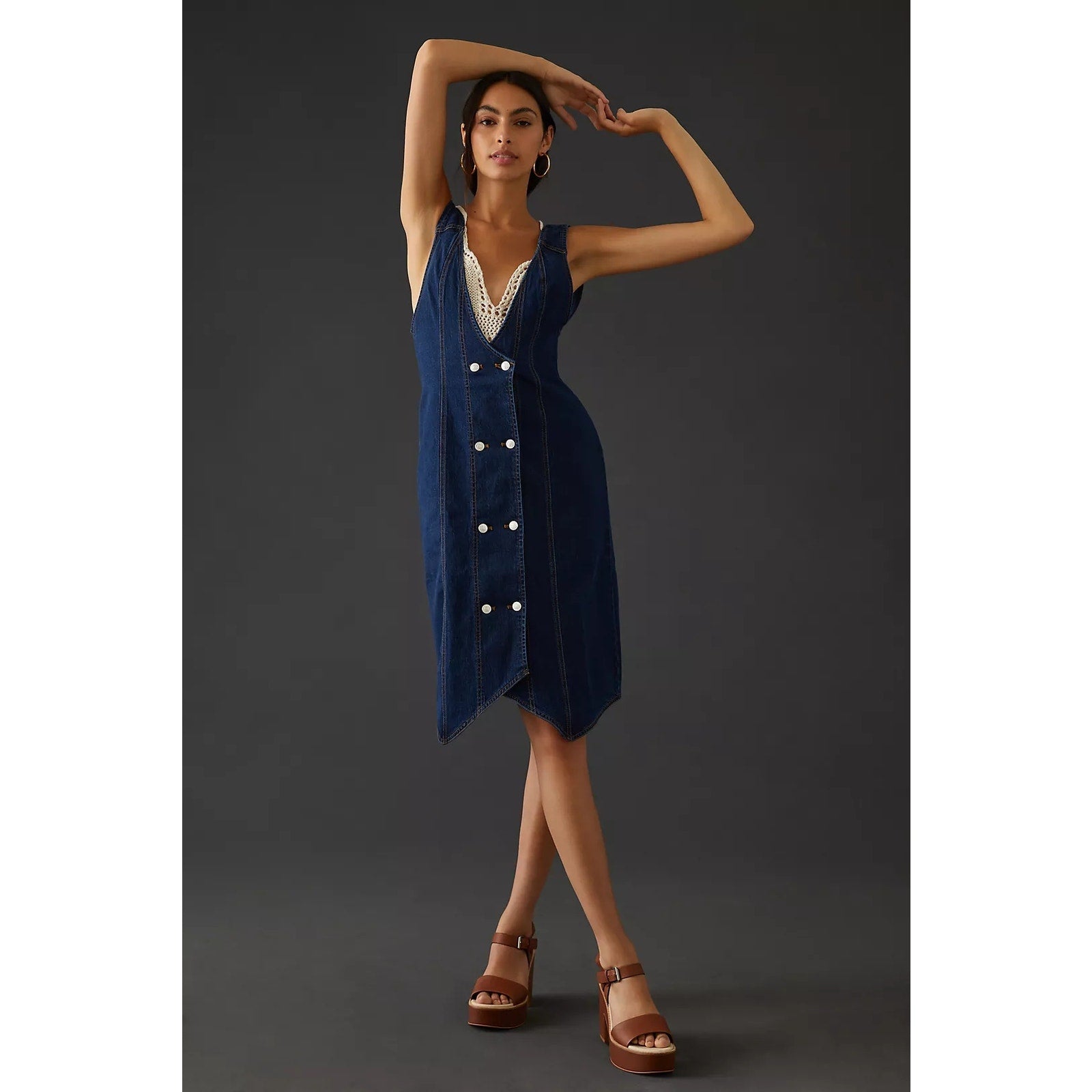 Nwt Anthropologie Pilcro Vest Mini Dress $180 SIZE 0 Dark Denim Button Front